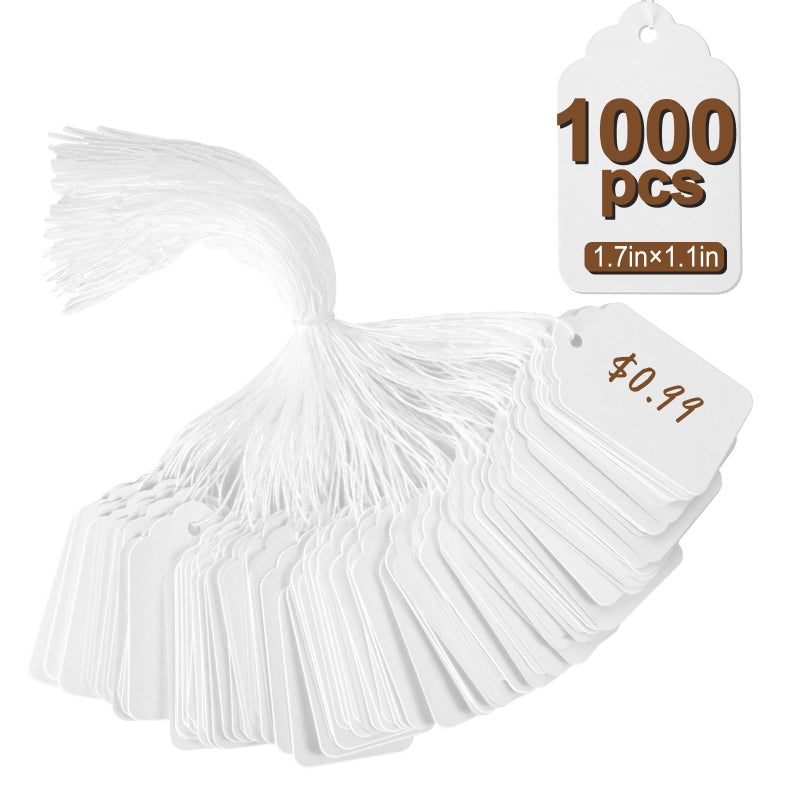 Actmuen 1000 PCS Price Tags with String,Actmuen 1.77 x 1.1 inches Hang Tag with Strings Attached,for Yard/Garage Saleâ€˜s Name Labels for Bags Clothes Jewelry,Price Labels for Retail - Image 1