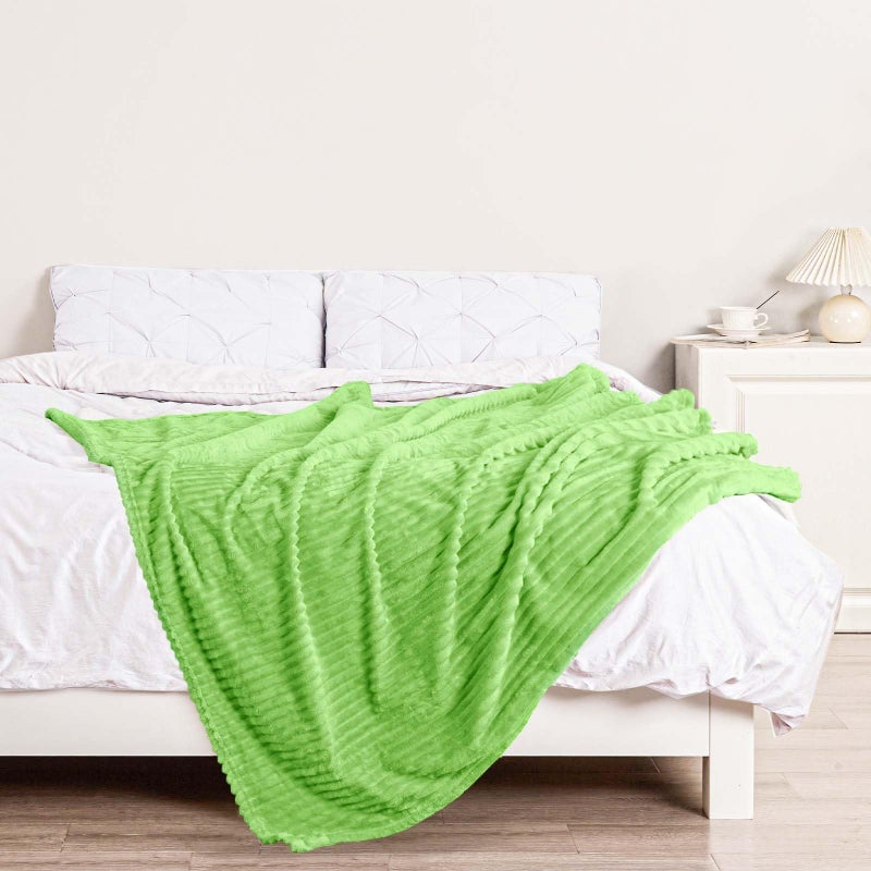Bnuitland Bnuitland Light Green Flannel Throw with Storage Pouch 300GSM Super Soft Fleece Stripe Pattern Sofa Blanket for Babys and Kids  Lightweight Cozy Bed Throw for Home Decor All Season  - Image 4