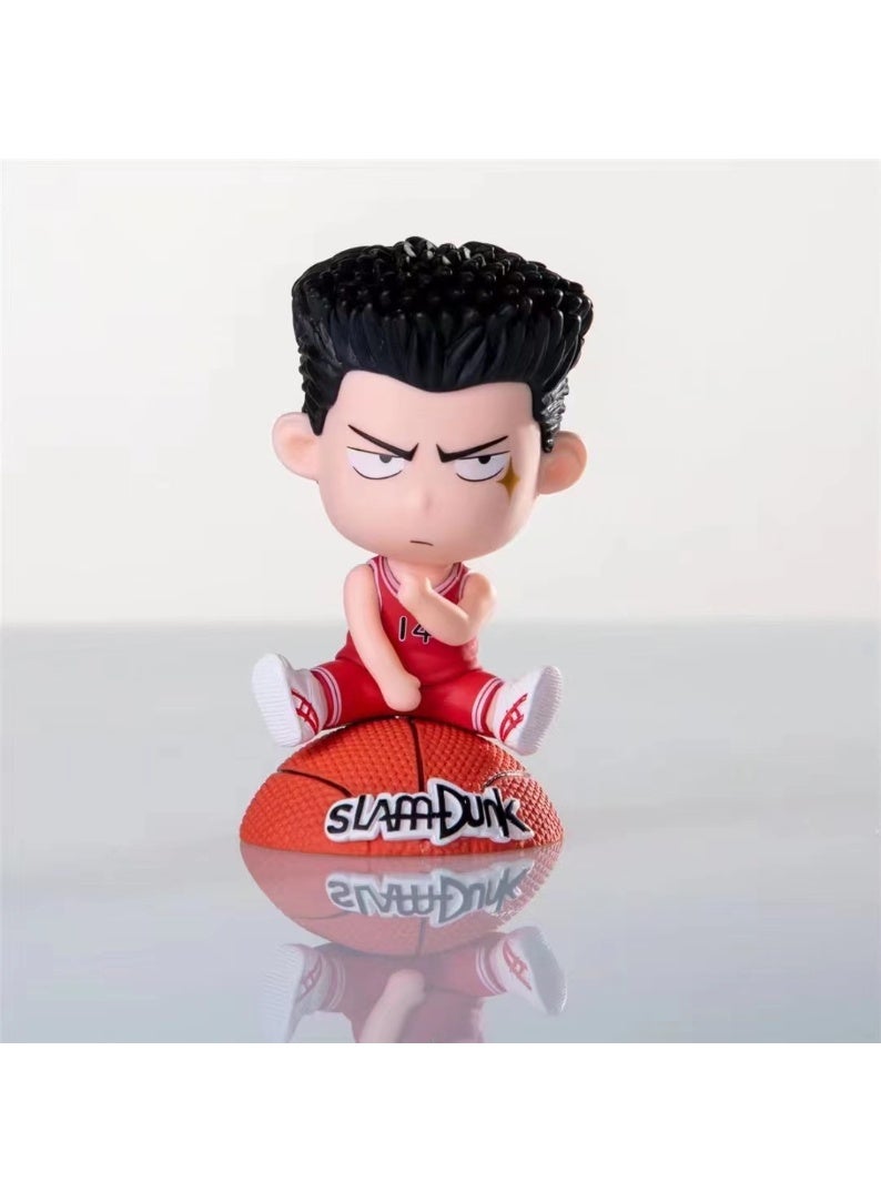 HALAMODO Slam Dunk! Adorable Chibi Mitsui Hisashi Sitting on Half Basketball Figure, Anime Collectible Ornament, Perfect Birthday Gift