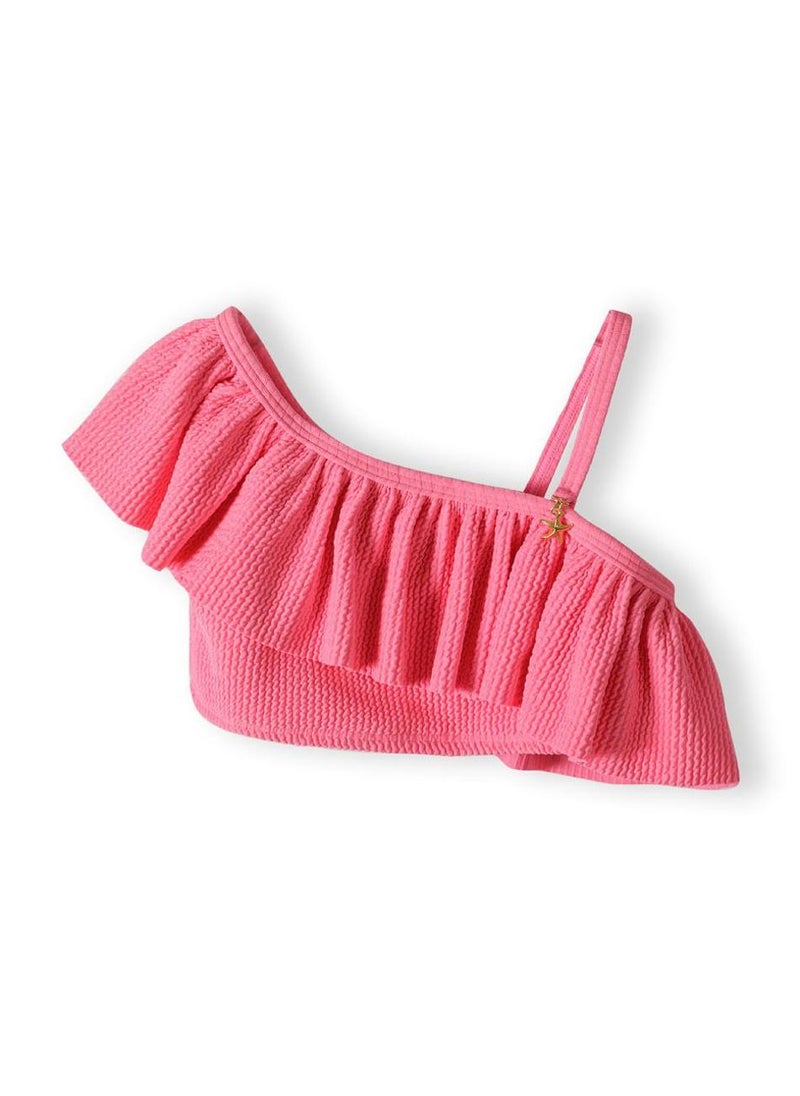 MINOTI Girls' 2-Piece Bikini – Pink Textured with One-Shoulder Ruffles  - Image 3