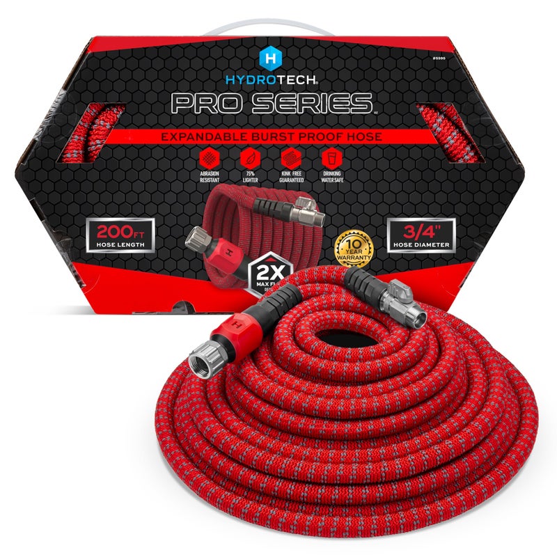 HydroTech 200 ft Expandable Garden Hose - Pro Series, 2x Max Flow, 3/4" No-Kink Flexibility, Lightweight Hose for Lawn, Garden, Car Washing, Deck and Patio Cleaning - Image 1