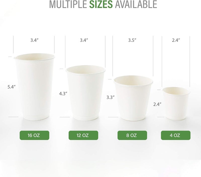 Restaurantware 500-CT Disposable White 12-oz Hot Beverage Cups with Double Wall Design: No Need for Sleeves - Perfect for Cafes - Eco Friendly Recyclable Paper - Insulated - Wholesale Takeout Coffee Cup - Image 3