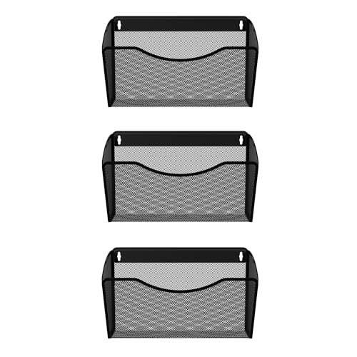 EasyPAG Wall File Organizer 3 Single Pocket Mesh Hanging File Folder Organizer for Letter/A4 Size Folders Wall Mounted Vertical Mail Holder for Paperwork, Office, Home, School, Black - Image 2