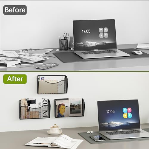 EasyPAG Wall File Organizer 3 Single Pocket Mesh Hanging File Folder Organizer for Letter/A4 Size Folders Wall Mounted Vertical Mail Holder for Paperwork, Office, Home, School, Black - Image 5