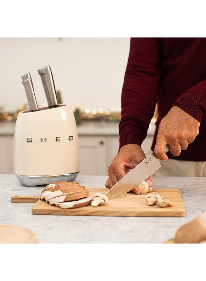 سميج طقم سكاكين SMEG بتصميم الخمسينيات مع حامل، 6 قطع، ستانلس ستيل ألماني، كريمي - Image 2
