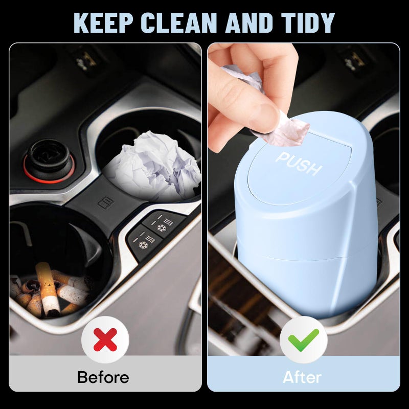 SGLRT Car Trash Can Bin with Lid - Car Garbage Can Cup Holder - Light Blue Mini Leakproof Vehicle Trash Garbage Can Bin with 20pcs Trash Bags-Car Organizers and Storage for Front Back Seat Accessories - Image 2