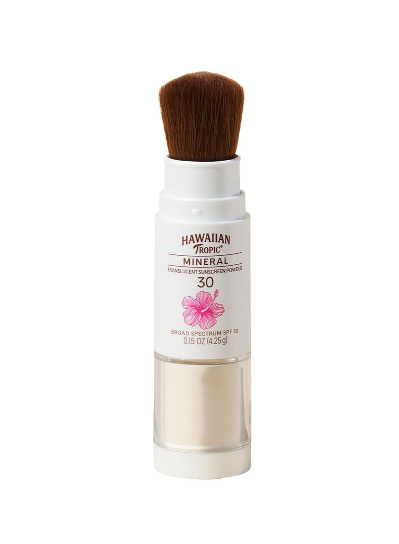 Hawaiian Tropic Mineral Powder Sunscreen Brush SPF 30 | SPF Powder Sunscreen for Face, Brush On Sunscreen Powder for Face, Translucent Powder SPF 30, Hawaiian Tropic Sunscreen Powder, 0.15oz