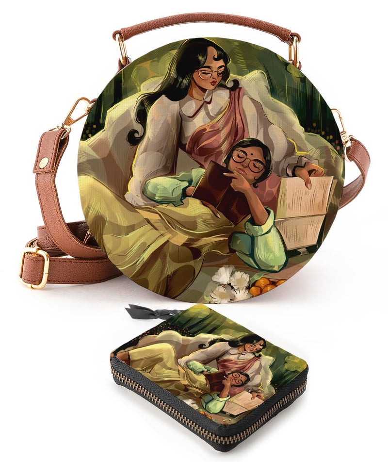 Kalankit Round Sling Bag and Wallet for Girls | Handmade Vegan Leather Gift Combo | Compact, Trendy, Lightweight | Rakhi Gift for Sister | The Mood of Autumn - Image 1