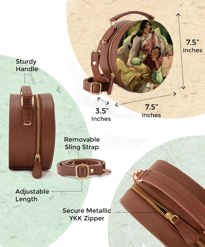 Kalankit Round Sling Bag and Wallet for Girls | Handmade Vegan Leather Gift Combo | Compact, Trendy, Lightweight | Rakhi Gift for Sister | The Mood of Autumn - Image 5
