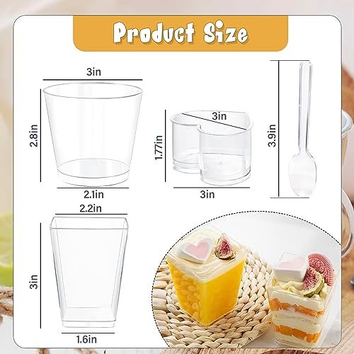 ALEXPRE 360 Pack 5oz 6oz Dessert Cups with Lids and Spoons, 3 Styles Clear Plastic Appetizer Cups Disposable Party Mini Parfait Cups for Serving Fruit Trifle Mousse Ice Cream and Pudding Dessert Cups - Image 4