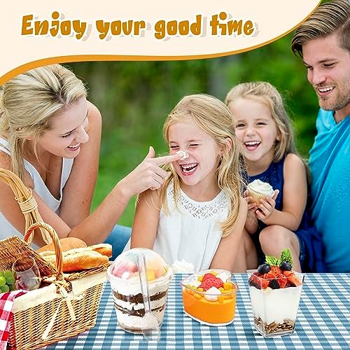 ALEXPRE 360 Pack 5oz 6oz Dessert Cups with Lids and Spoons, 3 Styles Clear Plastic Appetizer Cups Disposable Party Mini Parfait Cups for Serving Fruit Trifle Mousse Ice Cream and Pudding Dessert Cups - Image 5