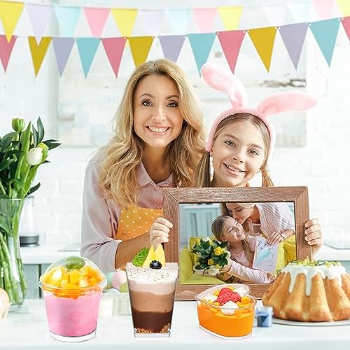ALEXPRE 360 Pack 5oz 6oz Dessert Cups with Lids and Spoons, 3 Styles Clear Plastic Appetizer Cups Disposable Party Mini Parfait Cups for Serving Fruit Trifle Mousse Ice Cream and Pudding Dessert Cups - Image 2