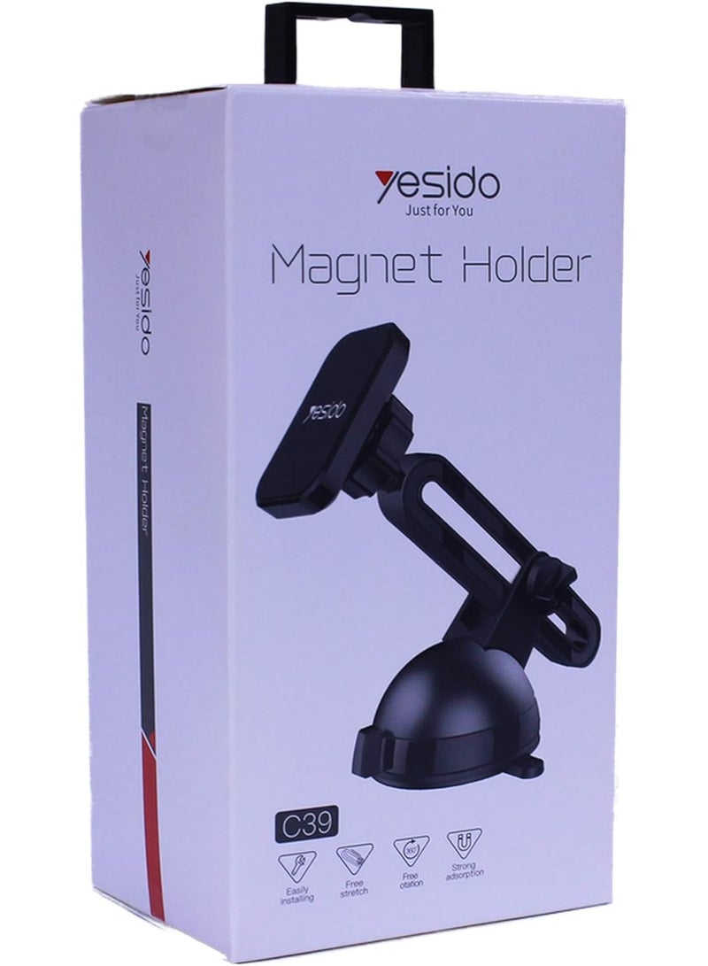 YESIDO C39 Telescopic Magnetic Car Phone Holder – Strong Suction Windshield & Dashboard Mount, Retractable Bracket Stand for All Smartphones - Image 3