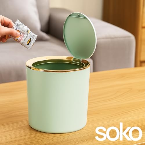 Soko Cute Portable Mini Trash Can, Small One-Key Press Plastic Fancy Press-Top Desktop Dustbin Waste/Garbage Disposal For Home, Office, Bathroom, Bedroom, Kitchen, Work, Study Table - (Mint Green) - Image 5