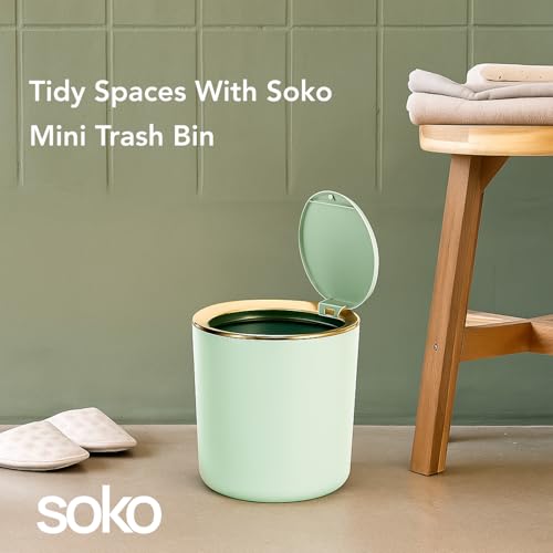 Soko Cute Portable Mini Trash Can, Small One-Key Press Plastic Fancy Press-Top Desktop Dustbin Waste/Garbage Disposal For Home, Office, Bathroom, Bedroom, Kitchen, Work, Study Table - (Mint Green) - Image 4