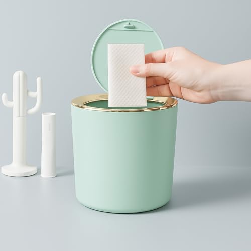 Soko Cute Portable Mini Trash Can, Small One-Key Press Plastic Fancy Press-Top Desktop Dustbin Waste/Garbage Disposal For Home, Office, Bathroom, Bedroom, Kitchen, Work, Study Table - (Mint Green) - Image 1
