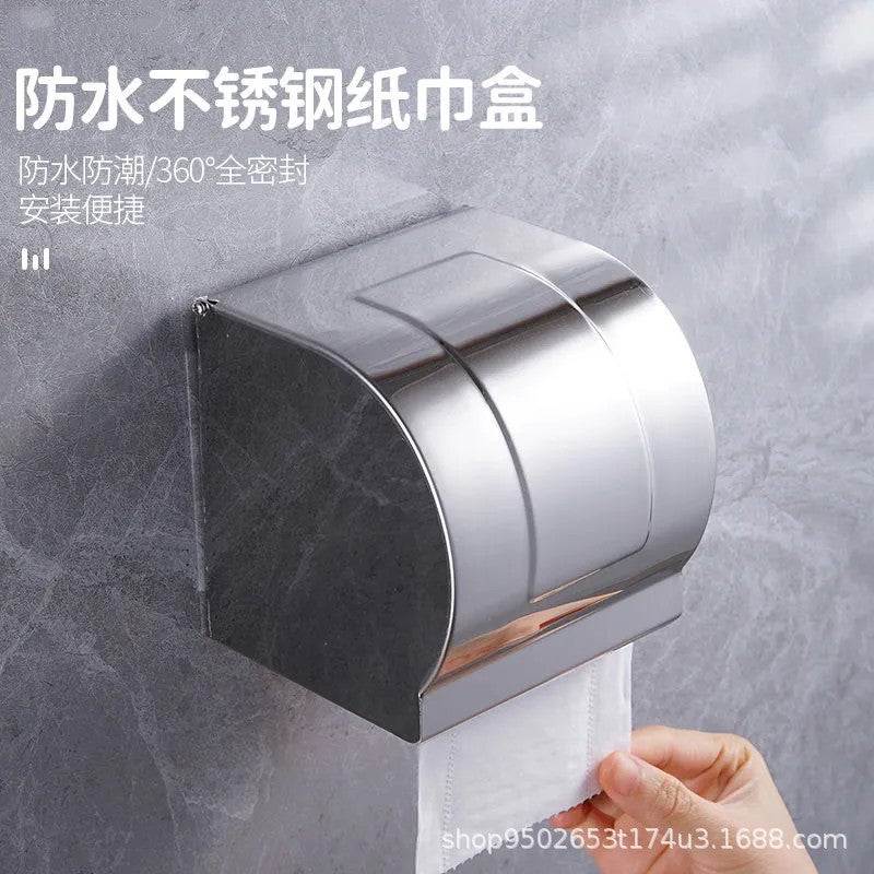304 Stainless Steel Bathroom Tissue Box With Mobile Phone Storage Rack Small Roll Paper Holder Toilet Paper Wall-Mounted - Image 2