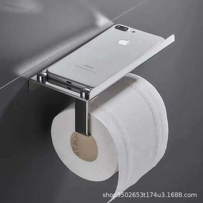 304 Stainless Steel Bathroom Tissue Box With Mobile Phone Storage Rack Small Roll Paper Holder Toilet Paper Wall-Mounted - Image 5