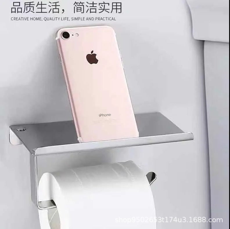 304 Stainless Steel Bathroom Tissue Box With Mobile Phone Storage Rack Small Roll Paper Holder Toilet Paper Wall-Mounted - Image 4