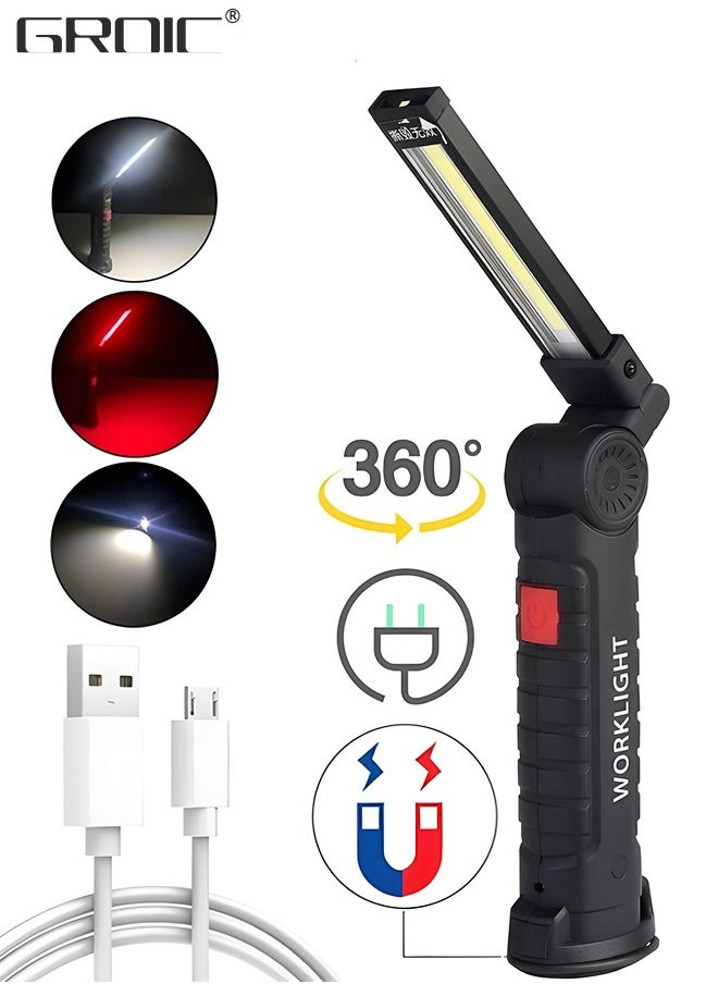 GROIC Rechargeable Work Lights, LED Work Light with Magnetic Base & Hanging Hook, 360°Rotate 5 Modes Magnetic Rechargeable Flashlights for Mechanics Car Repair Home  - Image 1