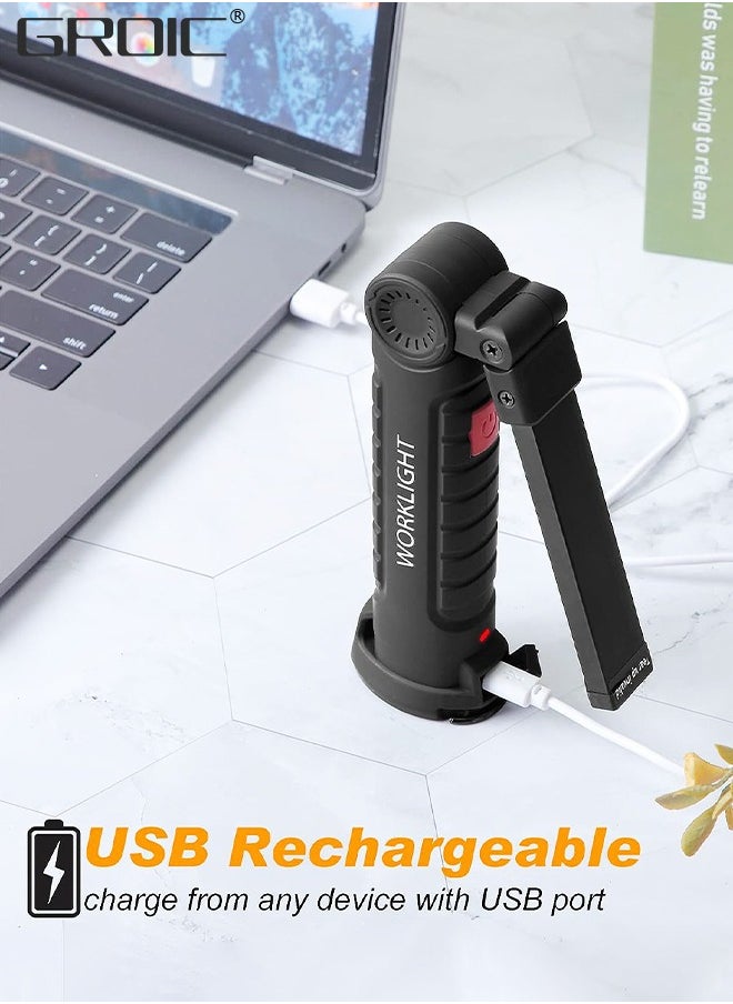 GROIC Rechargeable Work Lights, LED Work Light with Magnetic Base & Hanging Hook, 360°Rotate 5 Modes Magnetic Rechargeable Flashlights for Mechanics Car Repair Home  - Image 4