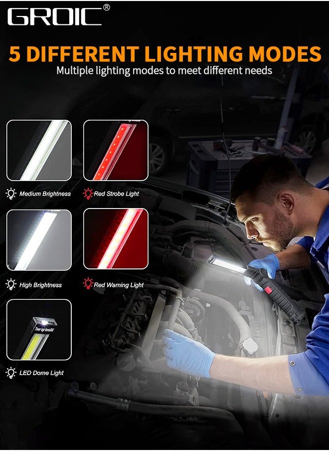 GROIC Rechargeable Work Lights, LED Work Light with Magnetic Base & Hanging Hook, 360°Rotate 5 Modes Magnetic Rechargeable Flashlights for Mechanics Car Repair Home  - Image 2