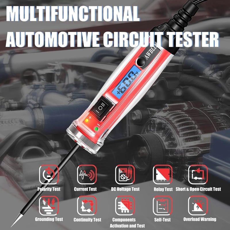 AWBLIN Power Circuit Probe Tester - LCD Digital Automotive Test Light with Voltage Display & Illumination - Image 2