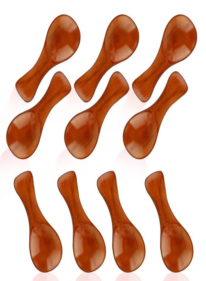 BOSMIOW 10 Pieces Brown Small Wooden Spoons,3.35 Inch Mini Ice Cream Spoons,Little Wood Serving Scoops for Jam,Sauces,Spices,Sugar,Condiment,Honey,Tea,Coffee - Image 1