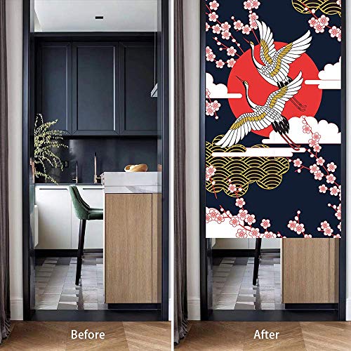 Ofat Home Japanese Crane & Sakura Noren Curtain 33.5" W x 59" L, Flying Crane with Cherry Blossom and Rising Sun Hanging Curtain for Doorway, Elegant Asian Fabric Home Decor - Image 4