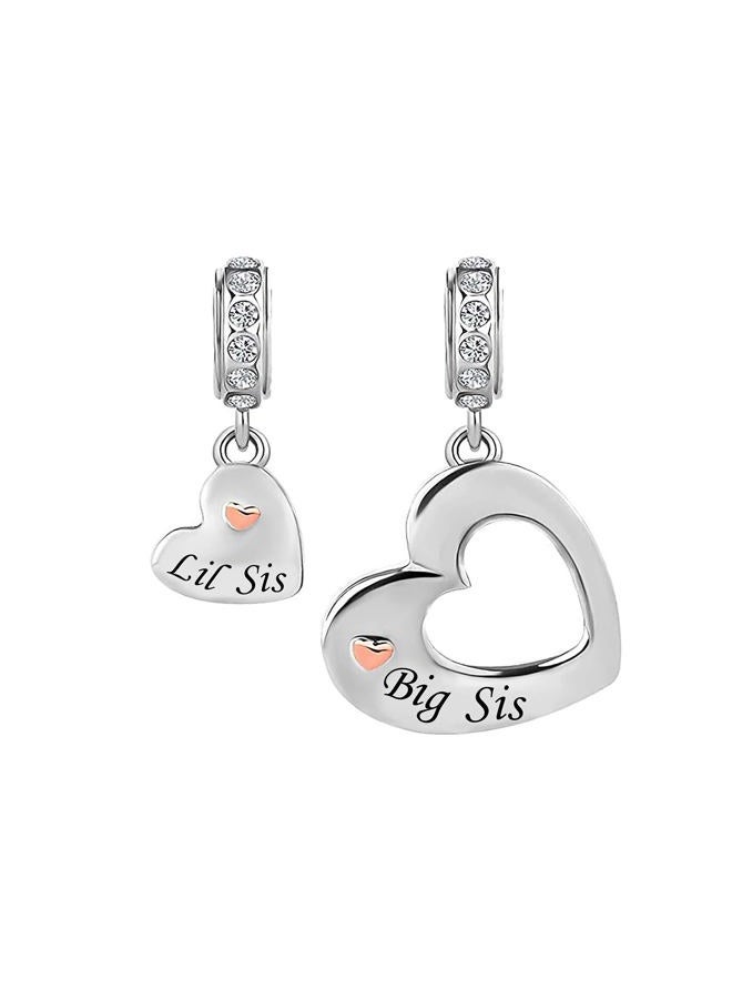 Mother Daughter Sister Auntie Wife Charms 2 Pcs Couple Matching Heart Beads Compatible With Pandora Bracelets, Metal, copper