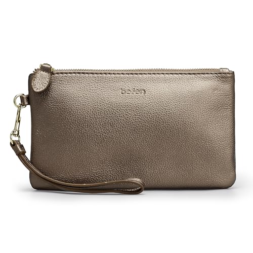 befen Genuine Leather Wristlet Clutch RFID Blocking Bag Cell Phone Wallet Purse Smartphone Wristlet Wallet Purses and Handbags for Women, Metallic Bronze Pewter - Image 1
