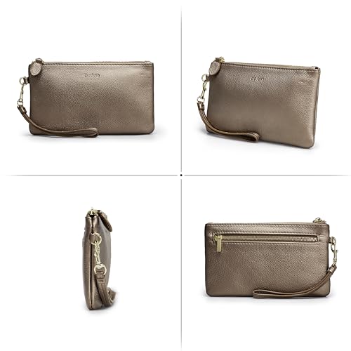 befen Genuine Leather Wristlet Clutch RFID Blocking Bag Cell Phone Wallet Purse Smartphone Wristlet Wallet Purses and Handbags for Women, Metallic Bronze Pewter - Image 2