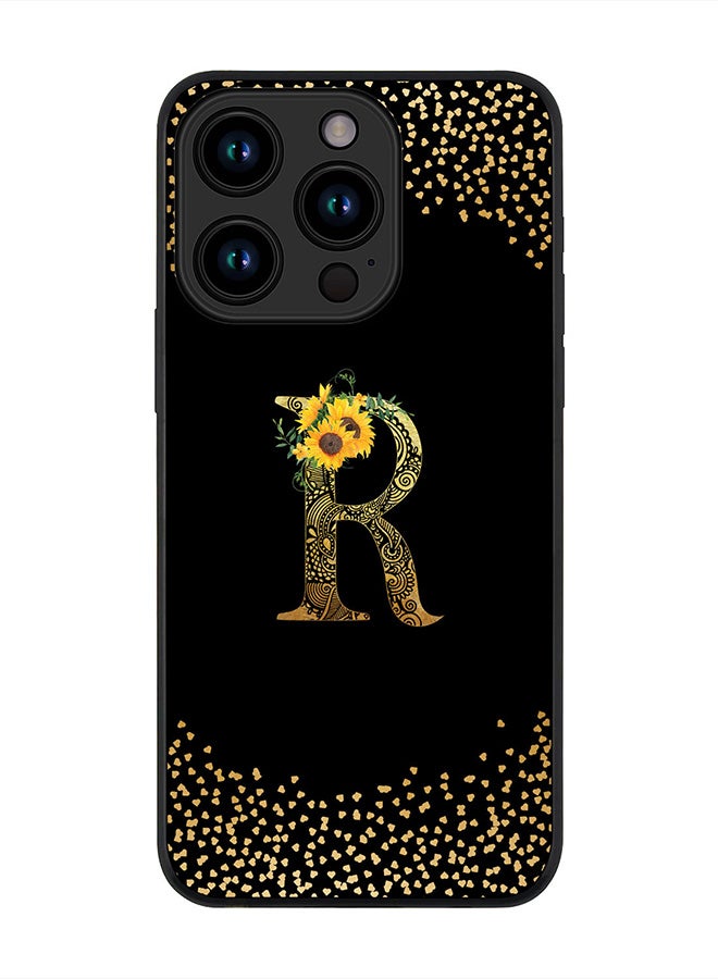 Stylizedd Cover for iPhone 15 Pro Case , Rugged Black Slim fit Phone Cases   -Custom Monogram Initial Letter Mandala Floral Pattern Alphabet-R (Black) - Image 1