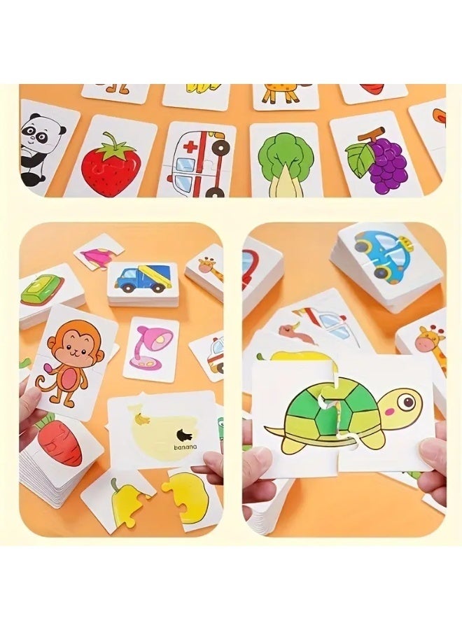 128 Pcs Bilingual Matching Puzzle Cards for Toddlers Ages 1-6 – Double-Sided English & Chinese Flashcards with Waterproof Tear-Resistant Design, Montessori Early Learning Toy for Kids with 4 Educational Themes (Animals, Fruits, Transport, Objects) - Image 5