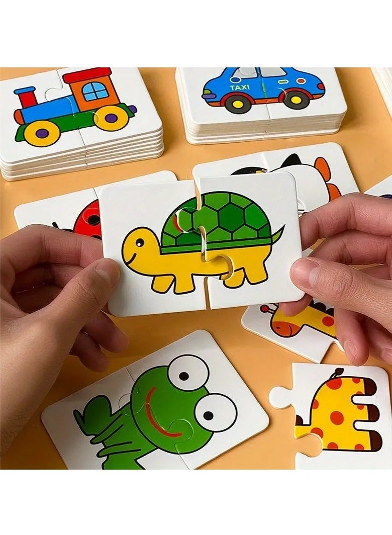 128 Pcs Bilingual Matching Puzzle Cards for Toddlers Ages 1-6 – Double-Sided English & Chinese Flashcards with Waterproof Tear-Resistant Design, Montessori Early Learning Toy for Kids with 4 Educational Themes (Animals, Fruits, Transport, Objects) - Image 2