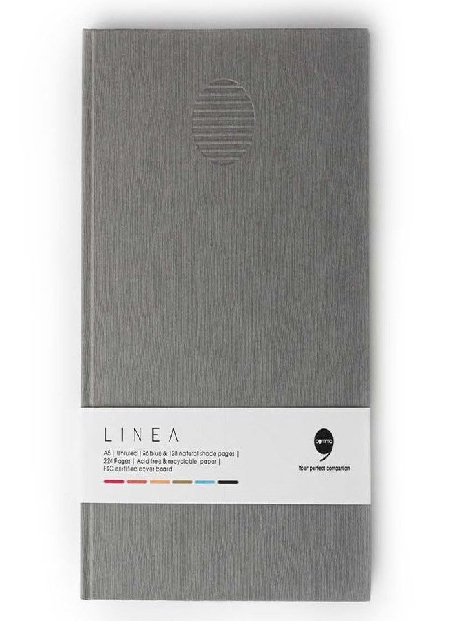 COMMA Linea | A5 size Hard Bound Notebook | 96 Coloured & 128 Natural Shade Unruled Pages of 80gsm Paper (Grey) - Image 1