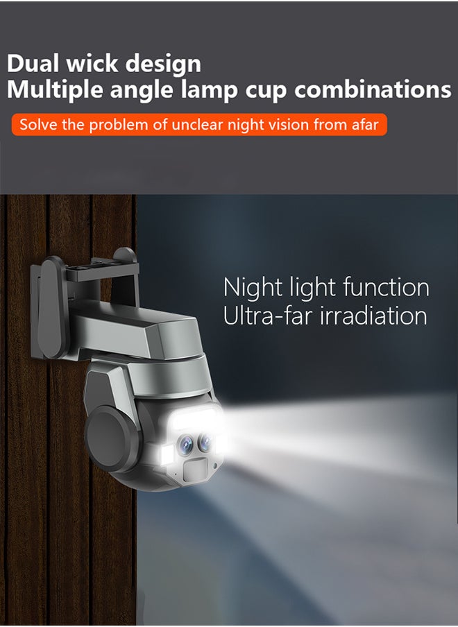 Dual Lens Outdoor WiFi Surveillance Camera, 10x Zoom 6MP Resolution, 2-Way Audio, High-definition Color Night Vision Monitoring IP66 Waterproof, 128G Card