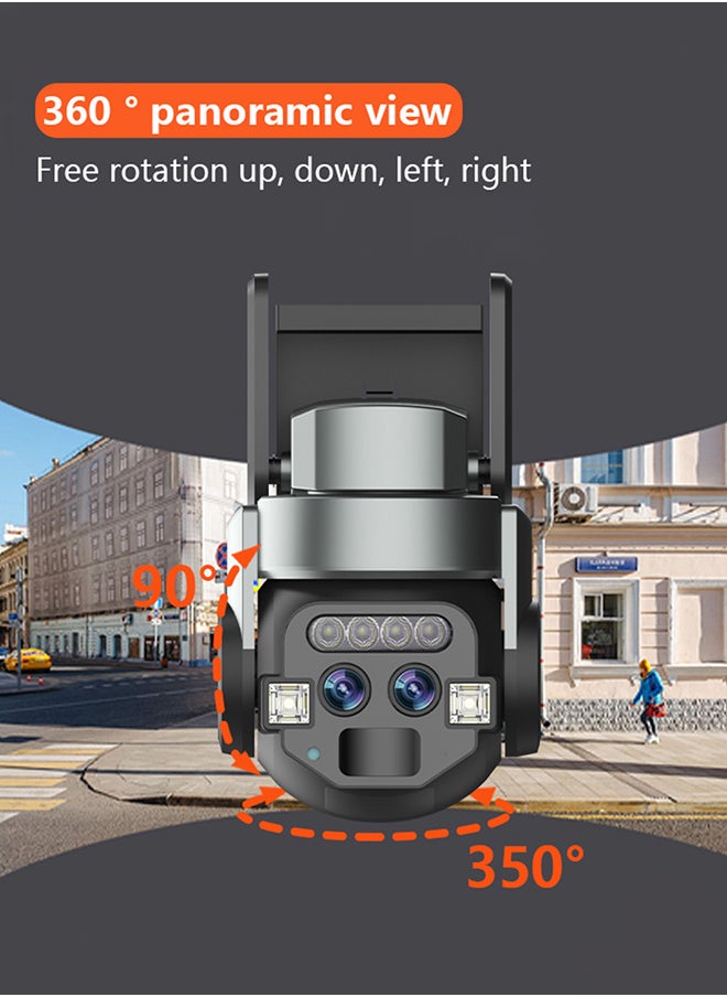 Dual Lens Outdoor WiFi Surveillance Camera, 10x Zoom 6MP Resolution, 2-Way Audio, High-definition Color Night Vision Monitoring IP66 Waterproof, 128G Card