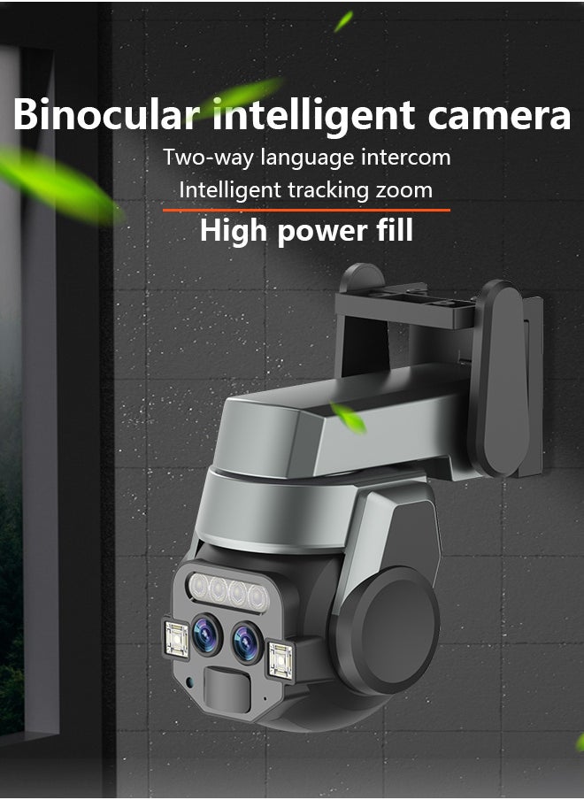 Dual Lens Outdoor WiFi Surveillance Camera, 10x Zoom 6MP Resolution, 2-Way Audio, High-definition Color Night Vision Monitoring IP66 Waterproof, 128G Card