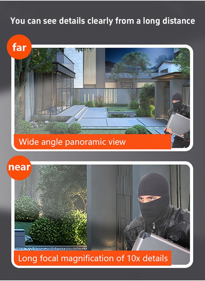 Dual Lens Outdoor WiFi Surveillance Camera, 10x Zoom 6MP Resolution, 2-Way Audio, High-definition Color Night Vision Monitoring IP66 Waterproof, 128G Card