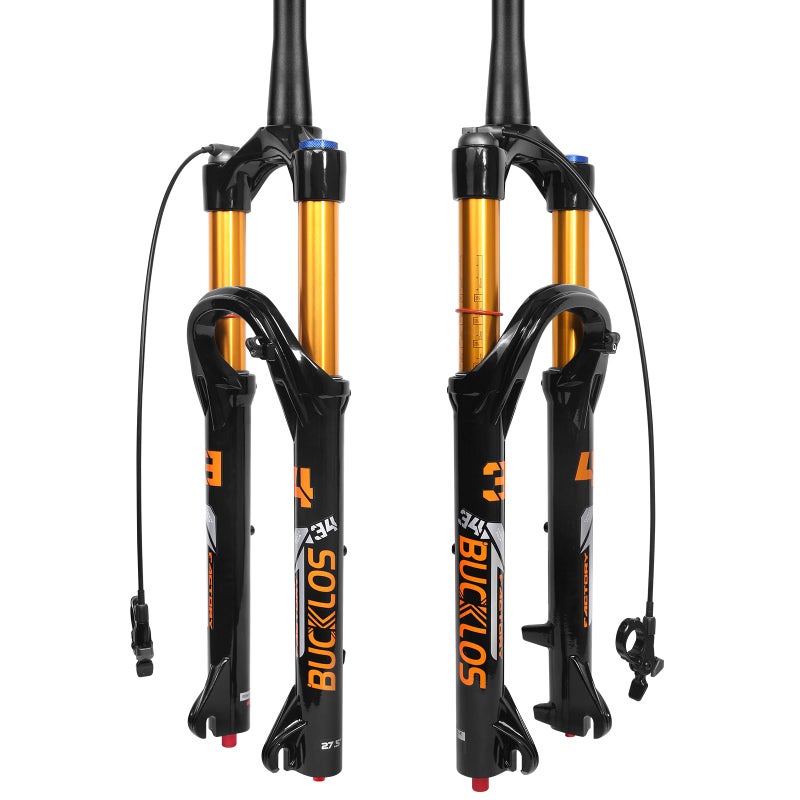 BUCKLOS 26/27.5/29 inch Travel 140mm MTB Air Suspension Fork, Rebound Adjustment 34mm Stanchions 1-1/8" Threadless Straight/Tapered 9*100mm QR Manual/Remote Lockout XC AM Mountain Bicycle Front Forks - Image 1