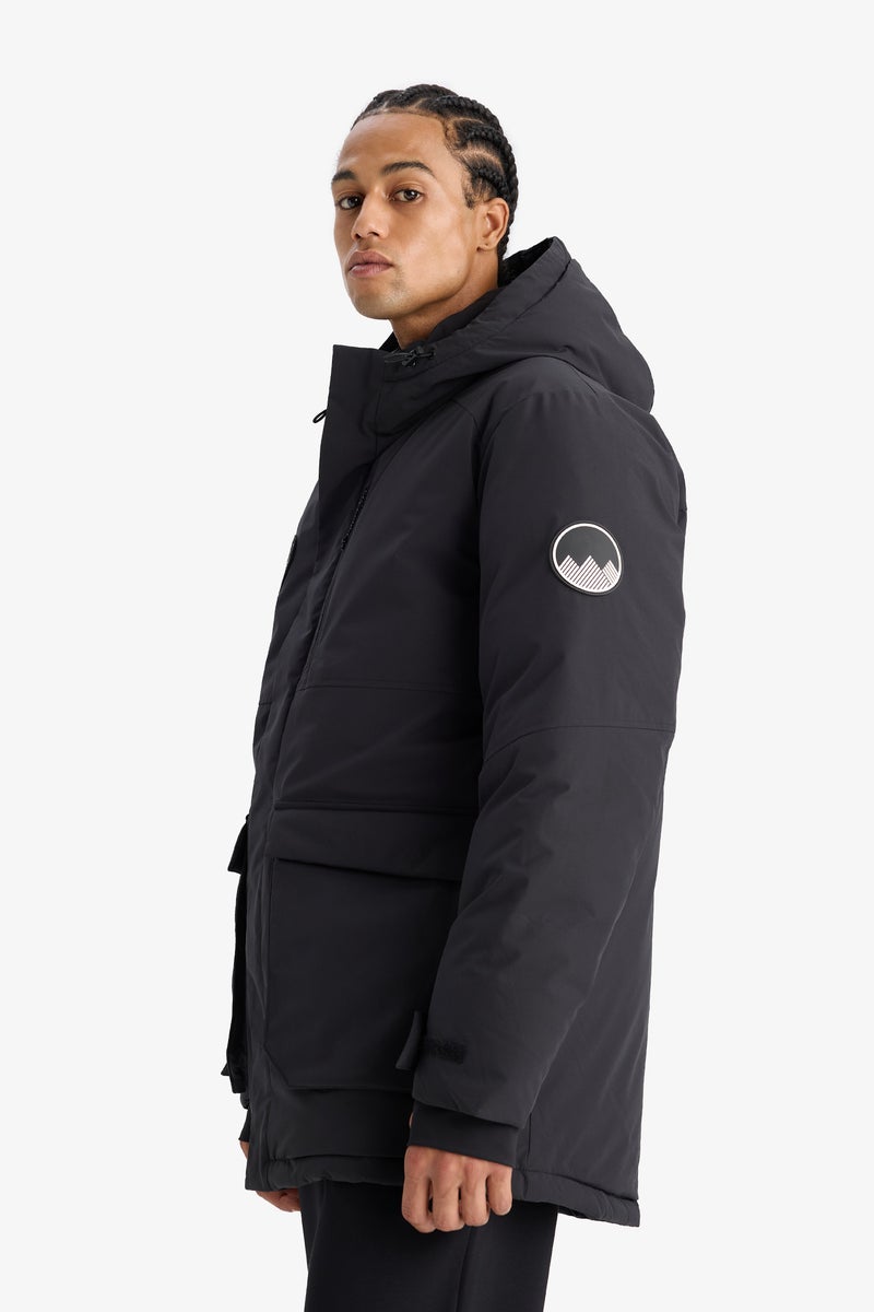 DeFacto Black Man Regular Fit Hooded Zippered Windproof Waterproof Puffer Jacket Casual - Image 3