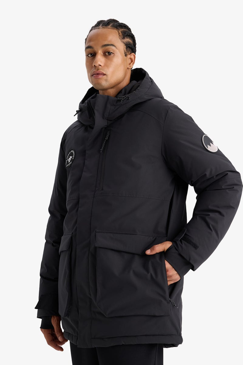 DeFacto Black Man Regular Fit Hooded Zippered Windproof Waterproof Puffer Jacket Casual - Image 4