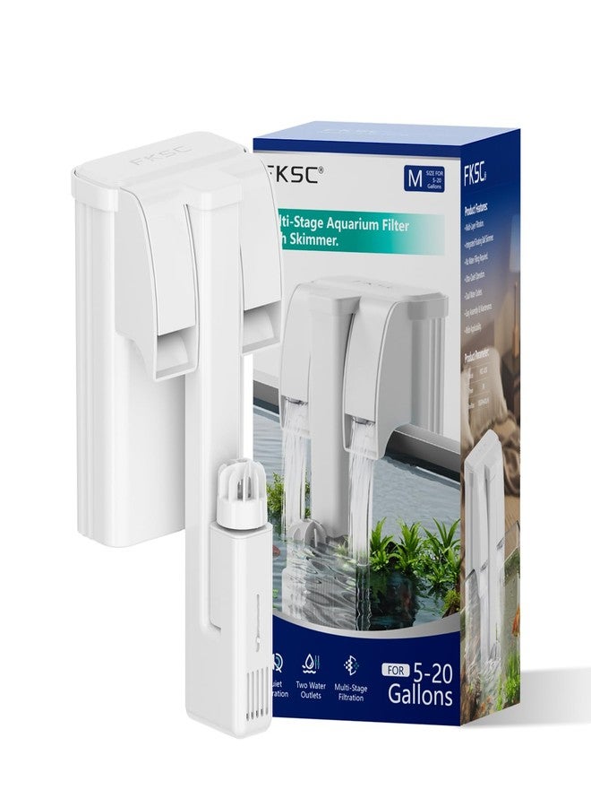 FKSC Hang On Back Aquarium Filter for 5-20 Gallons Fish Tanks, 3-Stage Multi-Stage Filtration with Surface Skimmer, Ultra Quiet HOB Power Waterfall Filter for Freshwater - Image 2