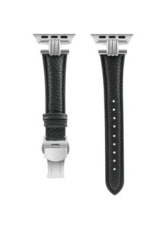 Generic Compatible with Apple Watch Genuine Leather Band 42mm 44mm 45mm 49mm Soft Replacement Strap Adjustable Wristbands Compatible with iWatch SE & Series Ultra2/Ultra/9/8/7/6/5/4/3/2/1 Men Women(Black)  - Image 1