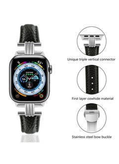 Generic Compatible with Apple Watch Genuine Leather Band 42mm 44mm 45mm 49mm Soft Replacement Strap Adjustable Wristbands Compatible with iWatch SE & Series Ultra2/Ultra/9/8/7/6/5/4/3/2/1 Men Women(Black)  - Image 3