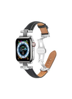 Generic Compatible with Apple Watch Genuine Leather Band 42mm 44mm 45mm 49mm Soft Replacement Strap Adjustable Wristbands Compatible with iWatch SE & Series Ultra2/Ultra/9/8/7/6/5/4/3/2/1 Men Women(Black)  - Image 2