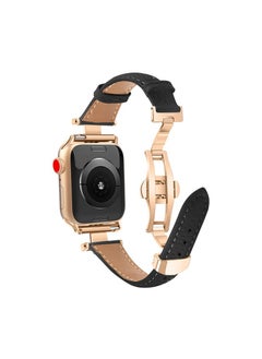 Generic Compatible with Apple Watch Genuine Leather Band 42mm 44mm 45mm 49mm Soft Replacement Strap Adjustable Wristbands Compatible with iWatch SE & Series Ultra2/Ultra/9/8/7/6/5/4/3/2/1 Men Women(Black)  - Image 4