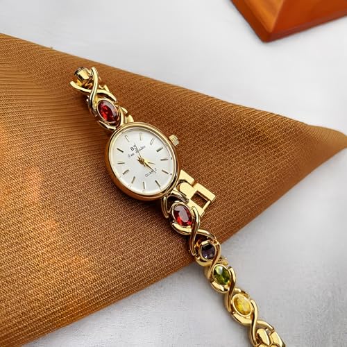 MASTOP Luxury Vintage Colorful Gemstone Oval Watch Fashion Ladies Small Dial for Women Quartz Wrist Watch Waterproof Watch Fashion Bangle with Stainless Steel Band Tool Included - Image 5