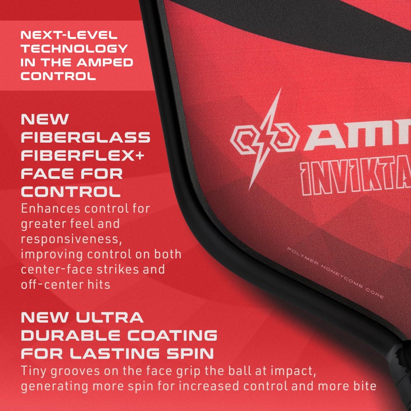 Selkirk Sport Amped Control Pickleball Paddle | Assembled in The USA | Next-Gen FiberFlex+ Face & Ultra Durable Spin Coating | 16mm X5 Core for Unrivaled Precision & Control | Invikta Midweight Red - Image 4